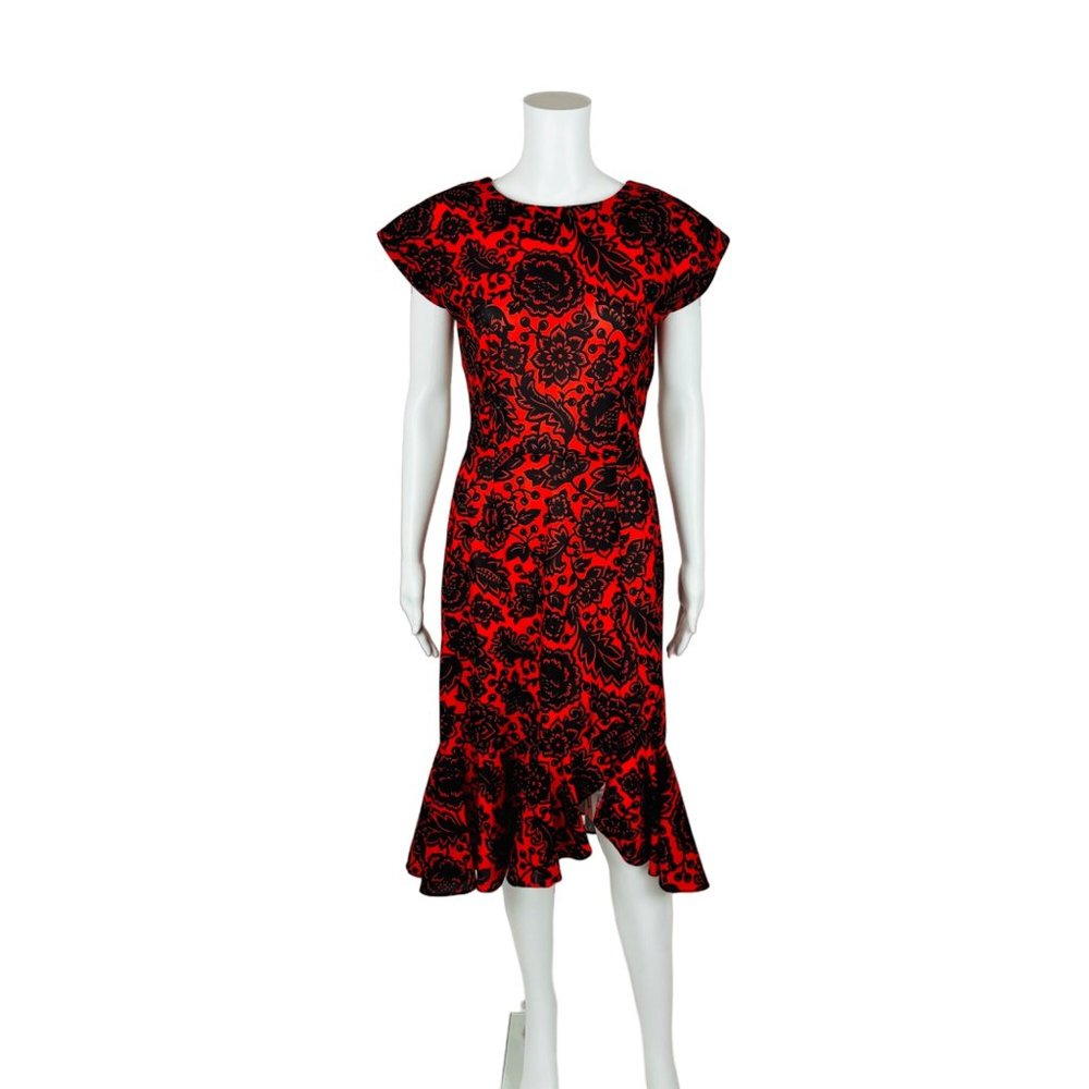 Vintage 80s Does 50s Dress Red Floral Hourglass Marilyn Avon W 27"+